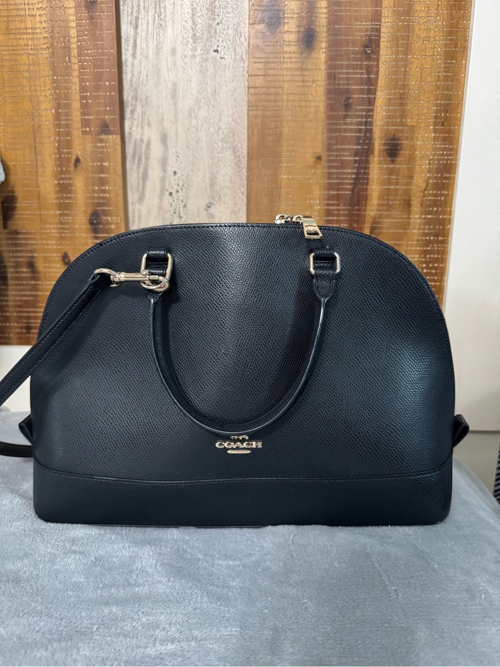 Coach Black Leather Dome Satchel - Sierra Crossgrain Large